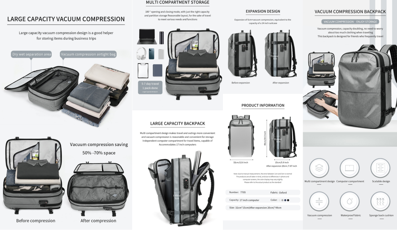 Men's Travel Backpack with Vacuum Compression (One Piece)